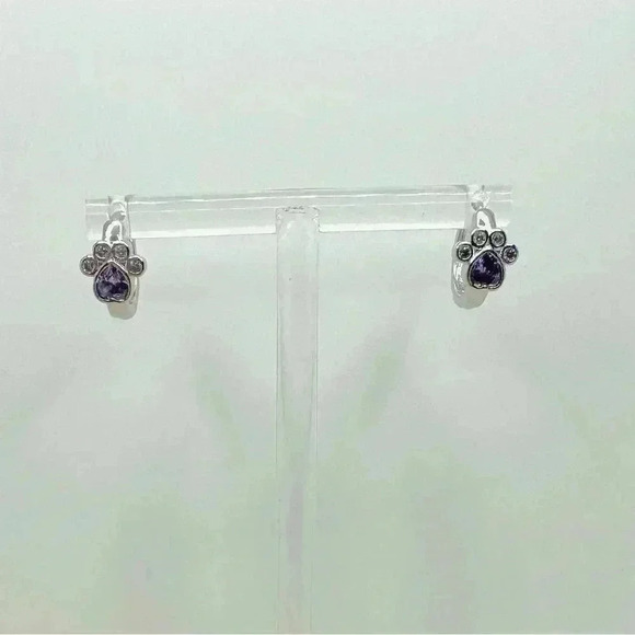 Paw Print Zircon Hoop Earrings in Purple - Picture 5 of 6